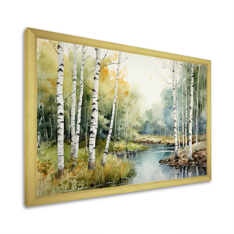 Birch Woods Silent Woods II - arbre, art mural Birch, Cadre doré simple, H 30 po x l 40 po x P 1,5 po