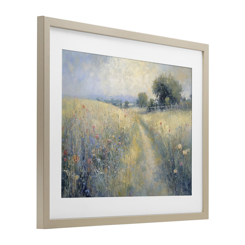 Chemin à travers un champ de fleurs sauvages, impression encadrée sous verre, conception par LSR Creative Studio
