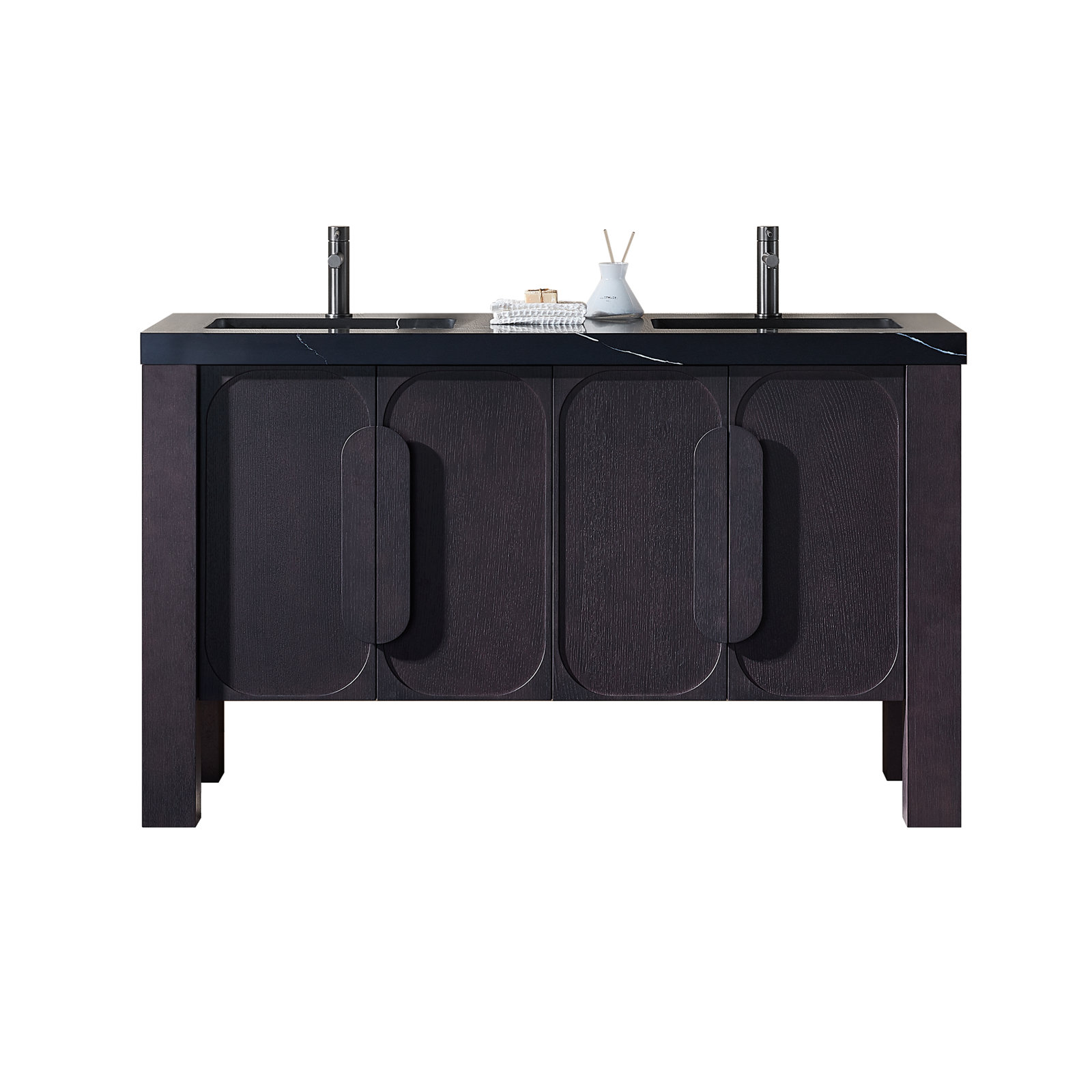 Munich 60" Double Vanity, Black, Espresso Oak