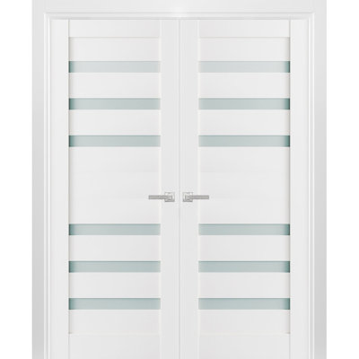 Quadro Frosted Glass Paneled Wood French White Doors