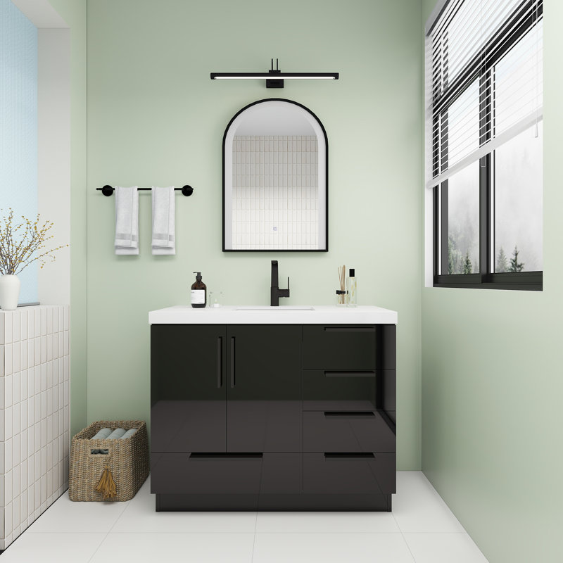 Meuble-lavabo autoportant avec tiroirs à droite Carla, 42", Lustre noir