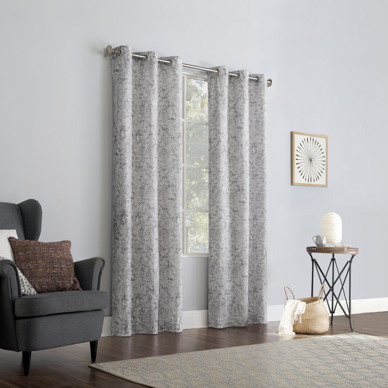 Cutlip Damask Draft Shield Fleece Insulated Single Curtain Panel, 40" W x 63" L, Gray