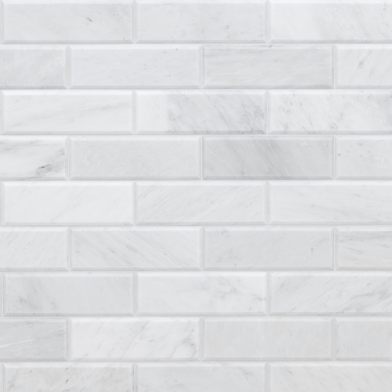 Arabescato Carrara 4 in. x 12 in. Honed Beveled Marble Subway Wall Tile