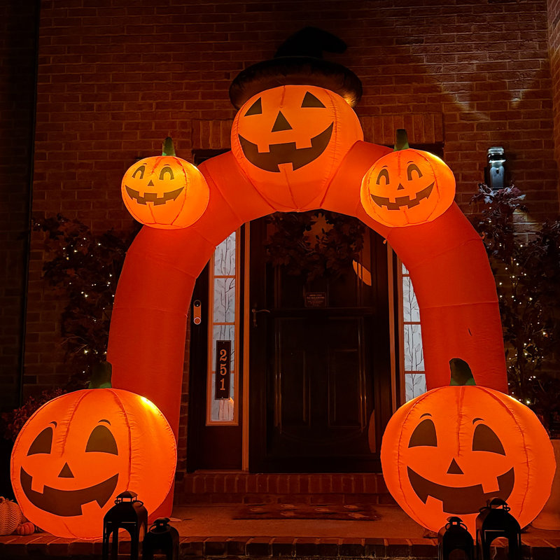 Arche gonflable d'Halloween de 3 mètres avec lumière DEL intégrée, arche citrouille gonflable pour la décoration de jardin d'Halloween