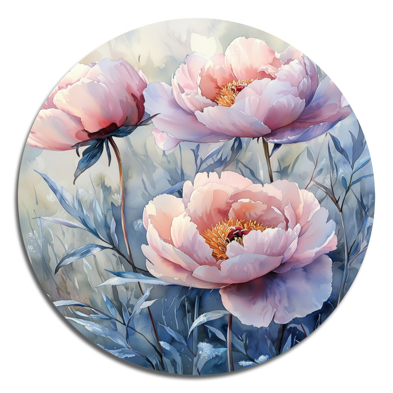 Kafus - pivoines rondes, art mural en métal rose traditionnel, H 16 po x l 16 po
