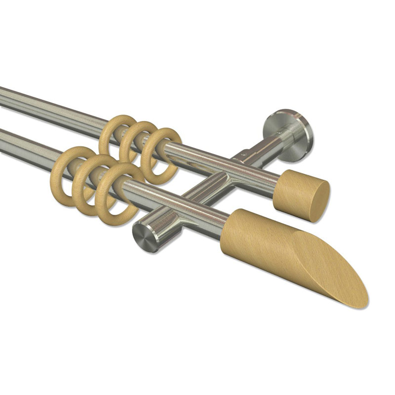Randel Curtain Pole Set, 5cm H x 420cm W x 15cm D, Stainless Steel/Beech Lacquered