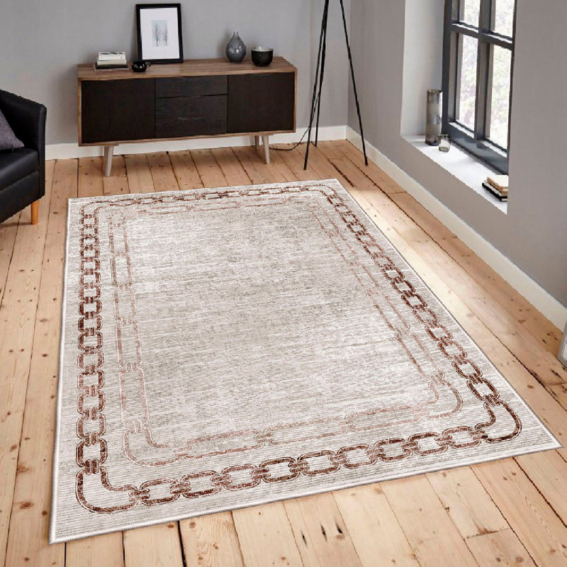 Wencil Luxurious Cotton Area Rug, 3.3 x 6.6 Feet, Cream, Beige & Brown | 100% Cotton, 1200 g/m², Antibacterial, Non-Slip PVC Underside | Pile Height: 0.4 in, Machine Washable, Perfect for Living Room & Bedroom Decor