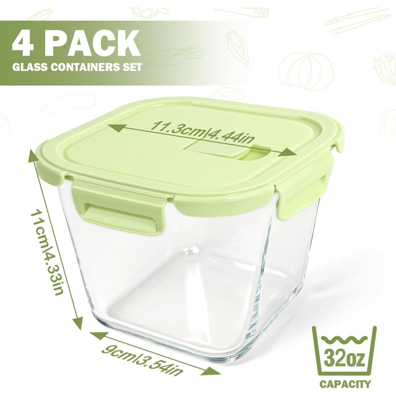 Contenants à soupe en verre avec couvercles, 4 tasses, 32 oz