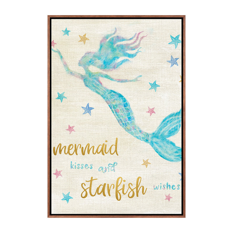 Art sirène baisers, H 26 po x l 18 po x P 1,5 po, Toile avec cadre en bois classique