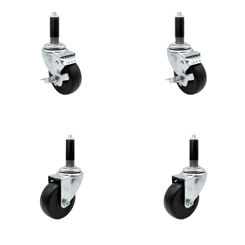 Jeu de roulettes extensibles en caoutchouc dur pivotant 7/8 pouces 2 roues