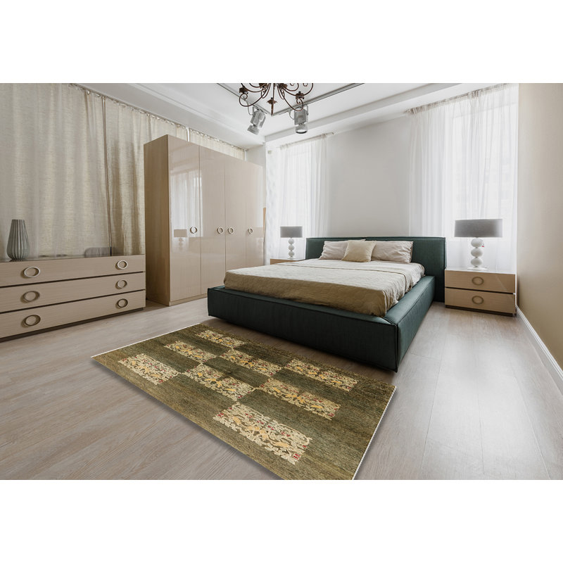Tapis vert foncé / beige, Rectangle 4 pi x 6 pi