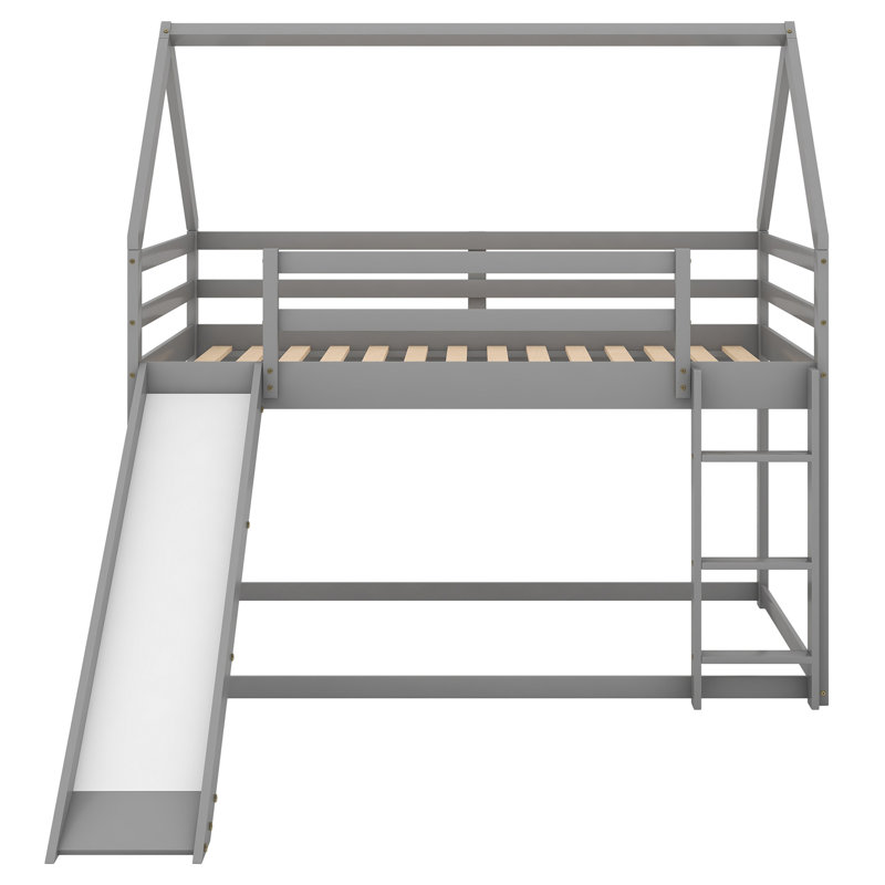 Lit simple superposé avec glissoire et échelle, gris