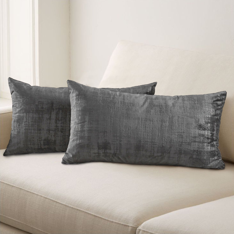 Textured Velvet Textured Rectangular Pillow Cover, Peat
