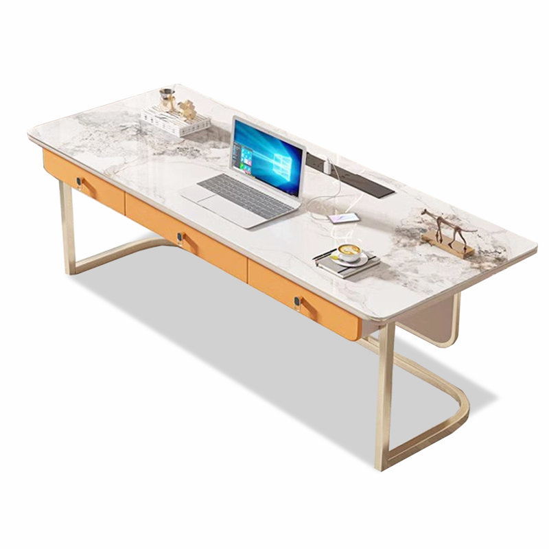 Bureau avec garde-corps en pierre frittée, H 29,53 po x l 62,99 po x P 27,56 po