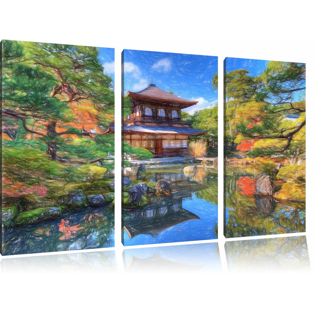 3-tlg. Leinwandbilder-Set â€žGinkaku-ji-Tempel in Kyotoâ€œ, Grafikdruck