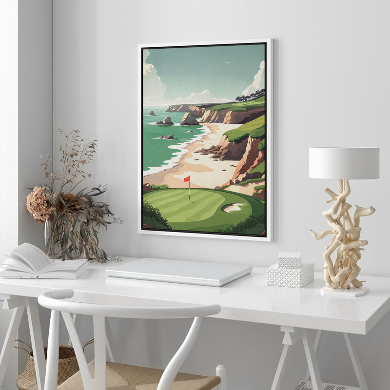 «Green Serene Seascape By The Beach Coastal Decor», reproduction d'art sur toile encadrée, Blanc, H 36 po x l 24 po