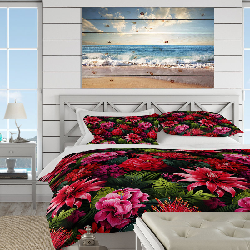 Literie à motif tropical exotique, Housse de couette pour très grand lit et 2 très