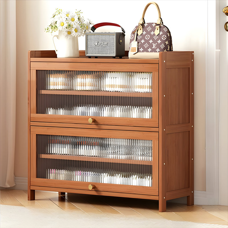 Large Capacity Entry Door Bamboo Shoe Cabinet For Household Use, Multi-Layer Enclosed Storage Shoe Rack, Detachable Layer Board, Dust-Proof And Moisture-Proof