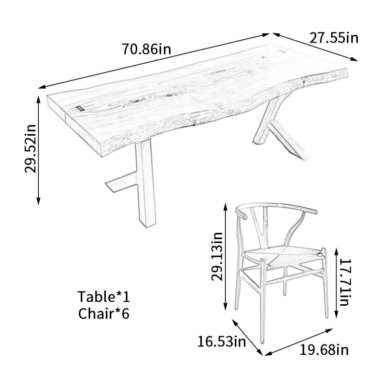 Table de salle à manger Natural Creative, H 29,52 po x L 70,86 po x l 27,55 po