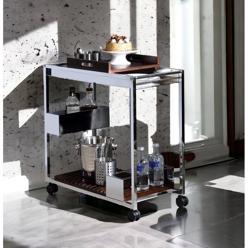 Myersville Rectangular Bar Cart in Chrome