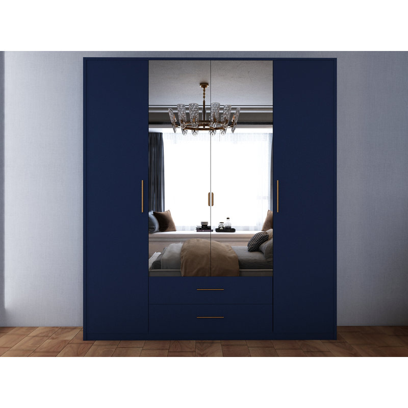 Pamel 4 Door Manufactured Wood Wardrobe, Blue