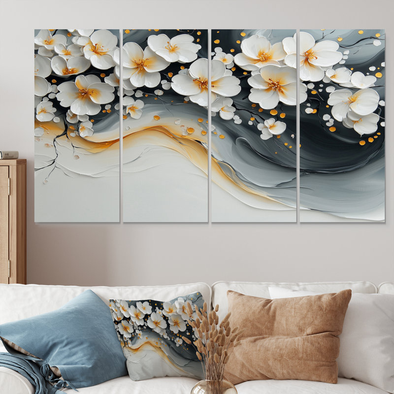 Velours fleurs de cerisier III - art mural fleur de cerisier - décoration murale traditionnelle, H 28 po x l 48 po, 4