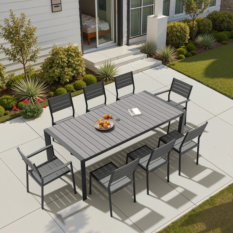 8 - Person Aluminum Patio Dining Set With Stackable Armchairs And Armless Chairs, Gray