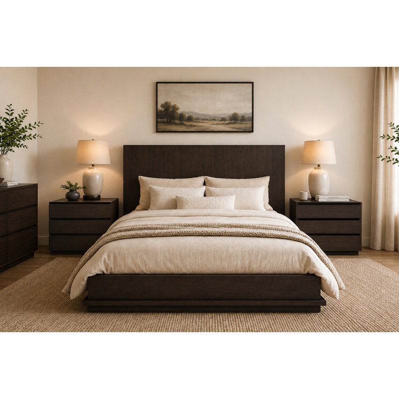 Ensemble de chambre à coucher avec mezzanine, deux tables de chevet et une commode Flagstaff - brun Barista