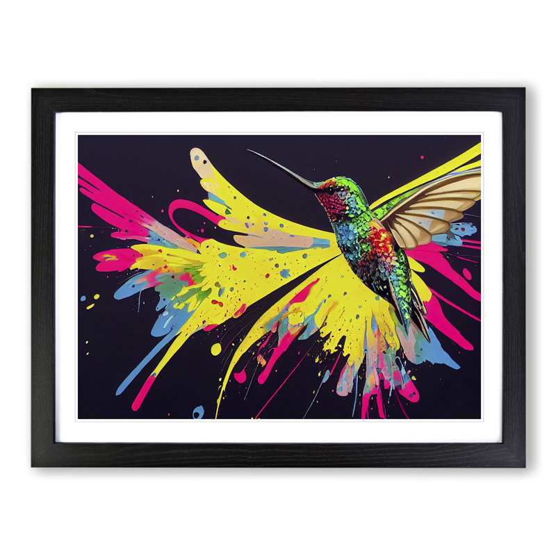 Hummingbird In Colour Vol.4 Abstract - Single Picture Frame Painting, Black, 34cm H x 46cm W x 2cm D