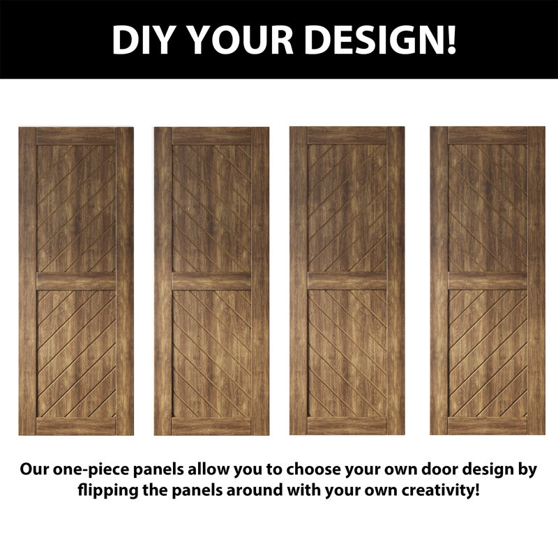 Homacer Dark Walnut Unassembled & Finished Slanted Stripe Design Two Barn Door with Non-Bypass Installation Hardware Kit, interior use only