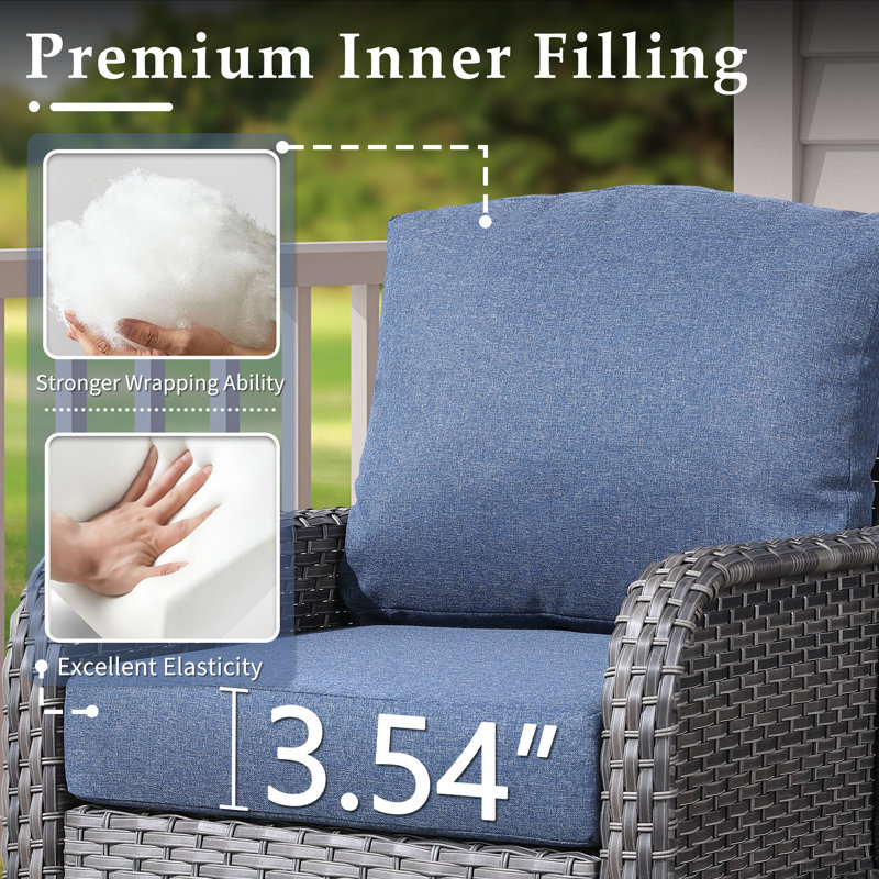 Gretna Premium All-Weather Wicker 2 - Person Patio Conversation Set with Cushions, Denim Blue, Gray