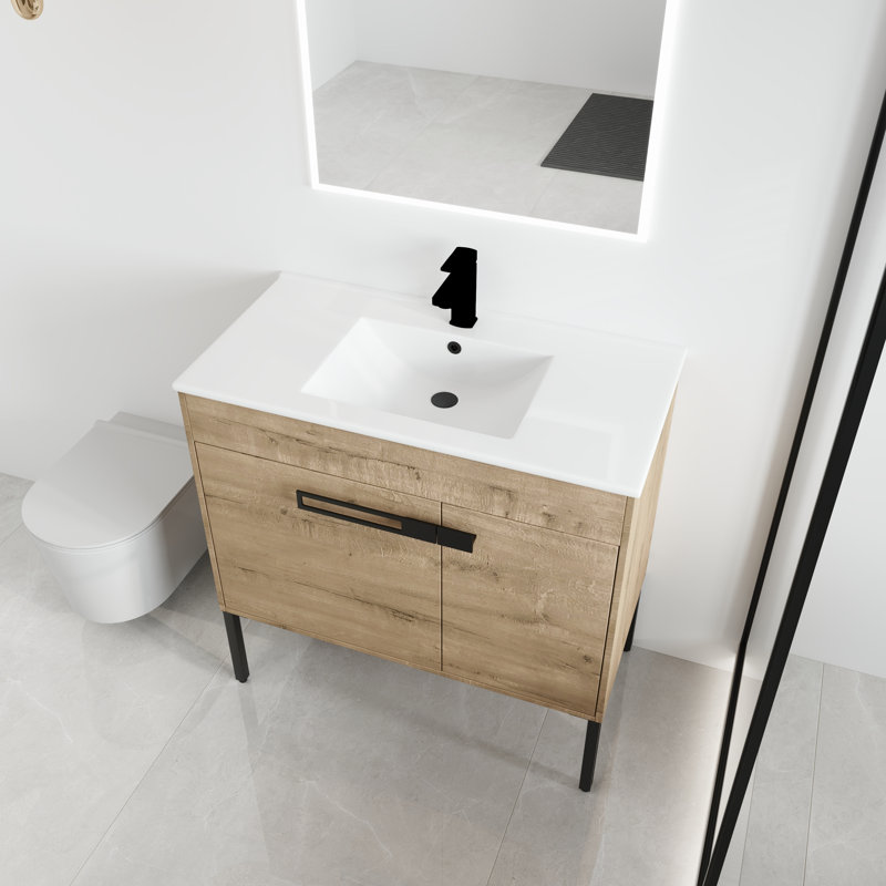 Ensemble de meuble-lavabo autoportant 36 po avec lavabo sur pied Keyvan, Marron clair, 36"