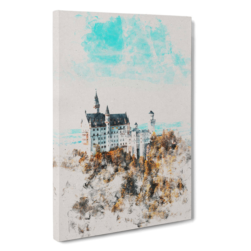 The Neuschwanstein Castle In Germany Watercolour - Wrapped Canvas, 76cm H x 50cm W x 3cm D