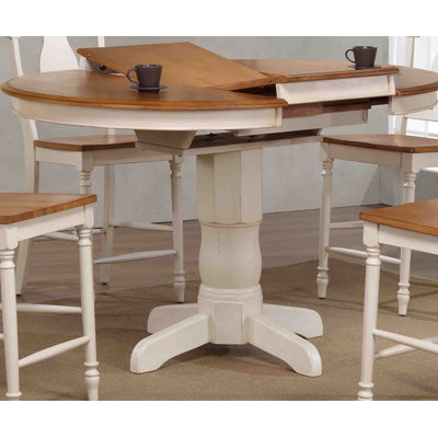 Geirlaugur Round Counter Height Extendable Butterfly Leaf Solid Wood Dining Table in Grey 