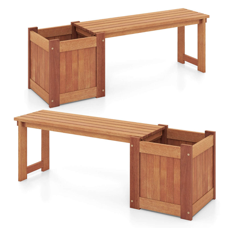 Hardwood Flower Box With Bench Spacious Seat Open-ended Bottom Perfect For Herbs, 2