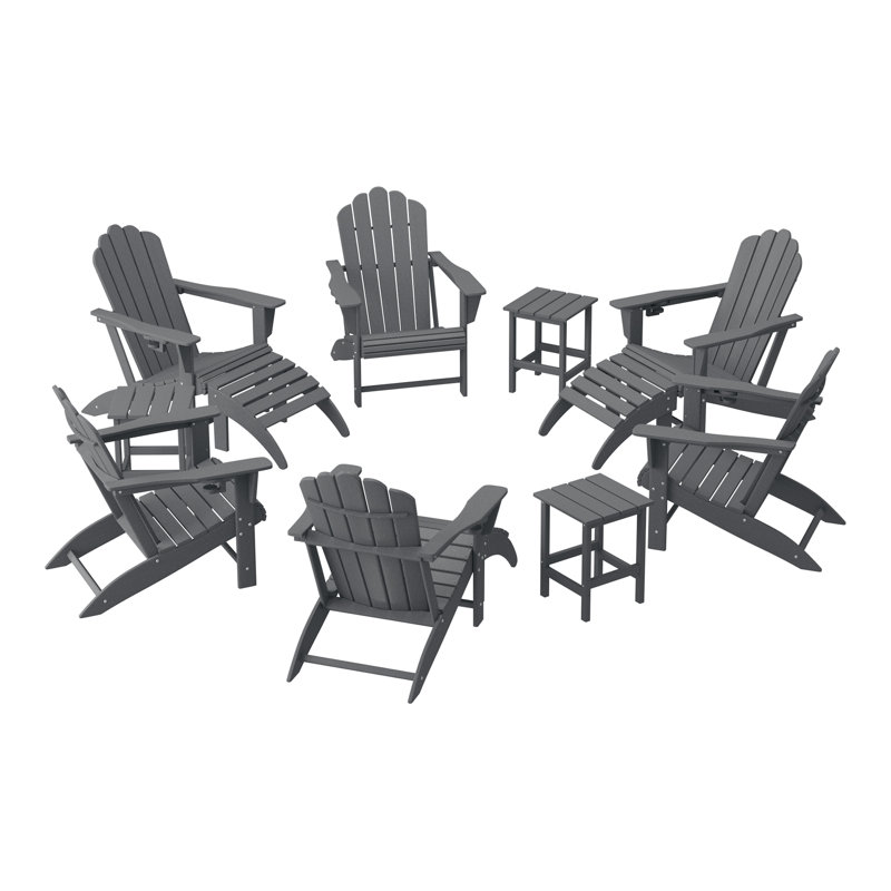 Outdoor Poly Adirondack Chair With Ottoman And Side Table 12-Piece Set, Gray