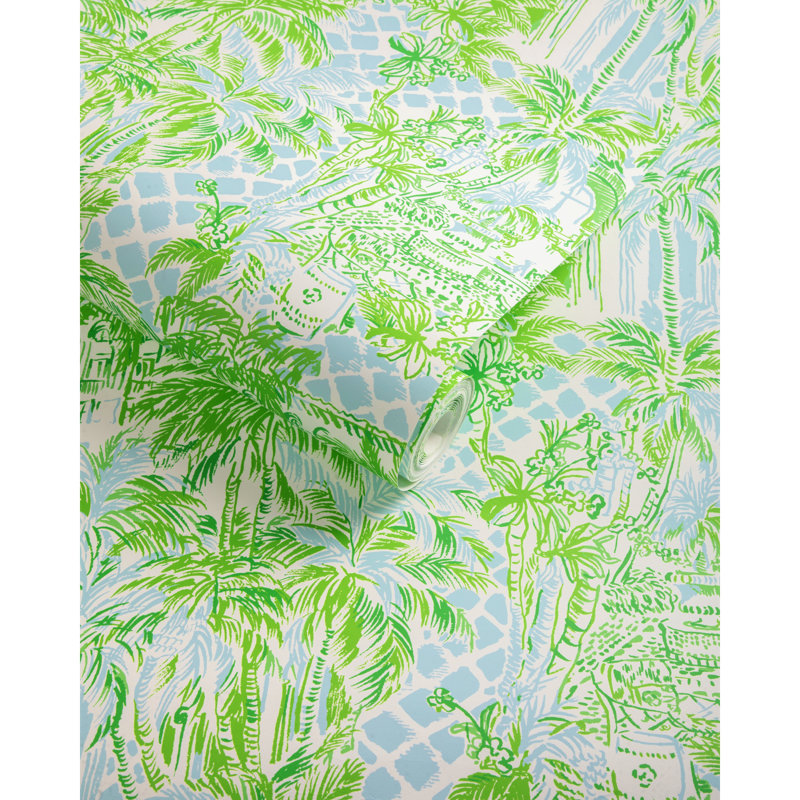 Lilly Pulitzer Palm Beach Wallpaper, Blue/Green