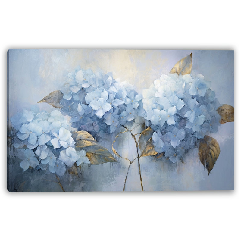 Serenity in Bloom – Misty Blue Hydrangea Wrapped Canvas Wall Art, 24" H x 36" W