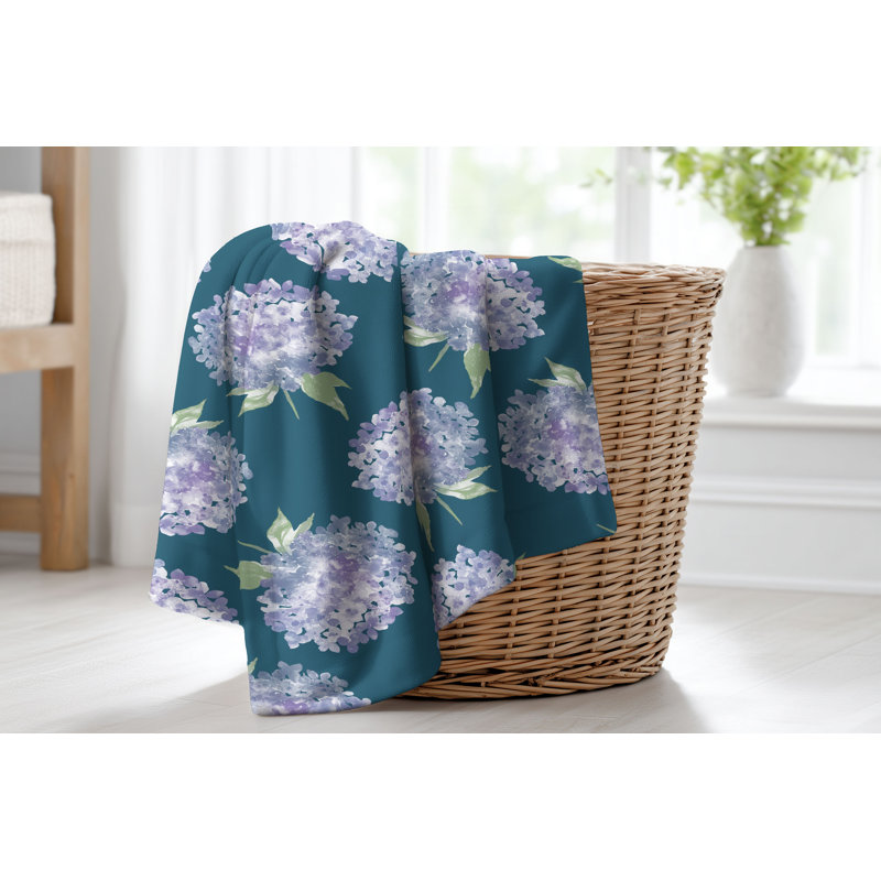 Couverture en velours de molleton Hydrangea Love, L 60 po x l 50 po, Floral bleu sarcelle