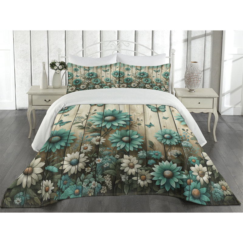 Polyester Floral Coverlet, Queen Coverlet + 2 Standard Shams