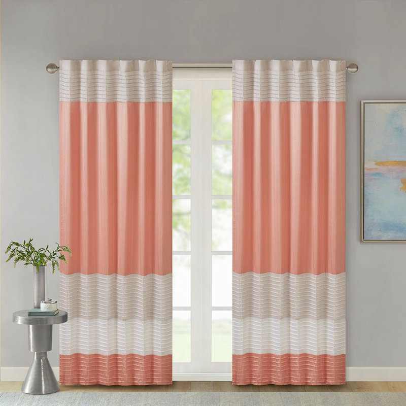 Polyoni Pintuck Curtain Panel(Only 1 Pc Panel), Orange Multi