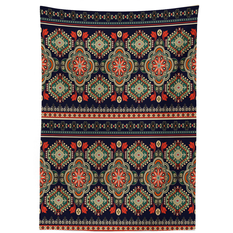 Traditional Folkloric Motif with Floral and Shapes Image Tablecloth