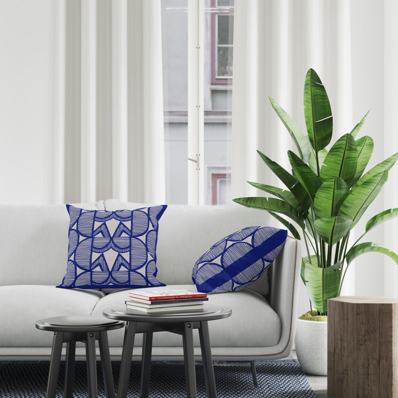 Jeté carré en polyester intérieur / extérieur, L 15 po x H 15 po, Bleu marine