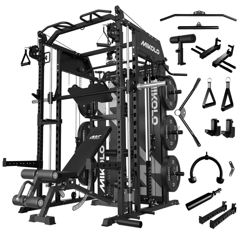 MIKOLO 68.1 x 56.8 Black Cable & Functional Trainer Gyms with 10 and Handle(s),Weight Plates,Resistance Bands / Tubes,Pull-Up / Dip Bars,Ankle Straps,Pulley(s)