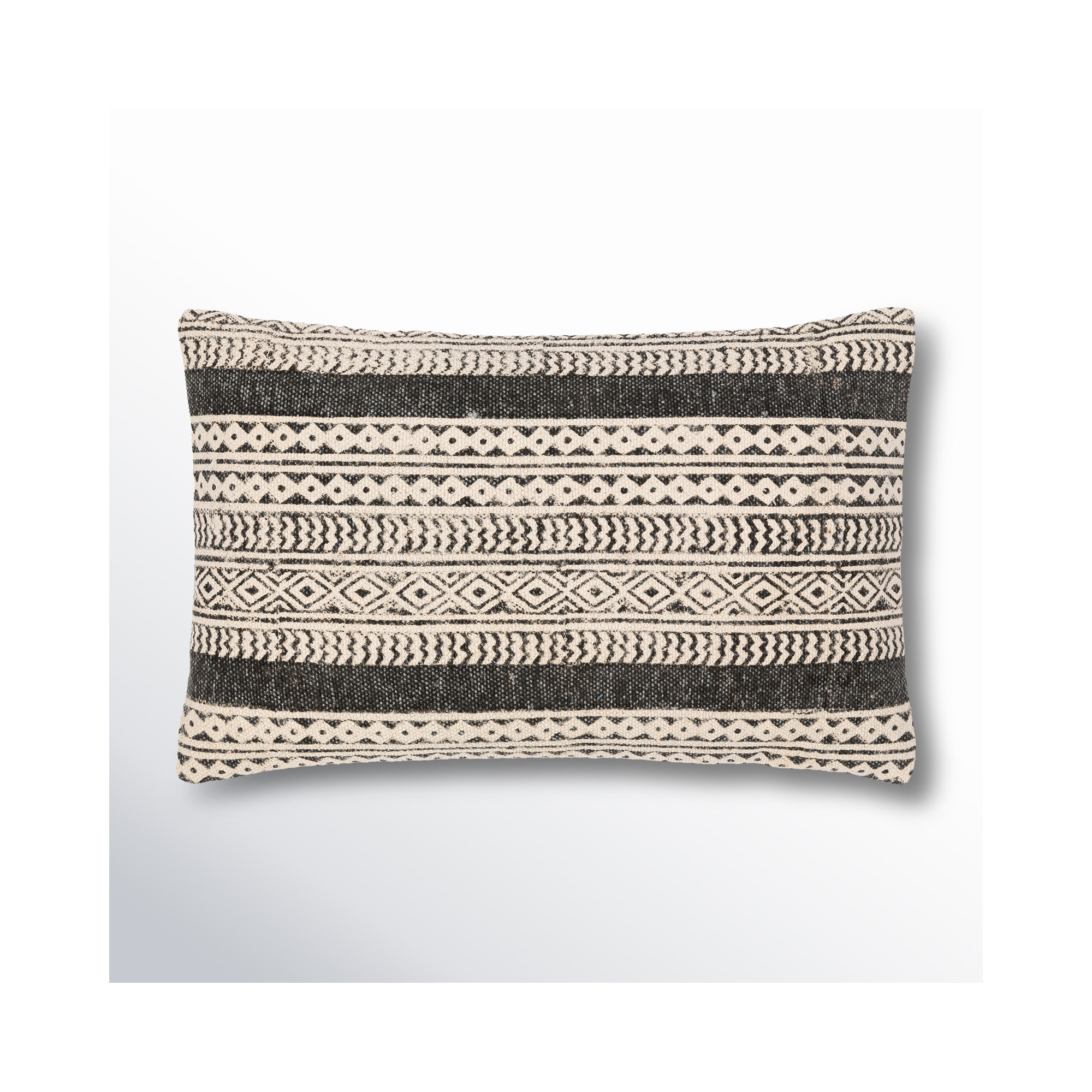 Zetta Geometric Cotton Throw Pillow, Beige/Black, 14" x 22", Pillow Cover Only - No Insert