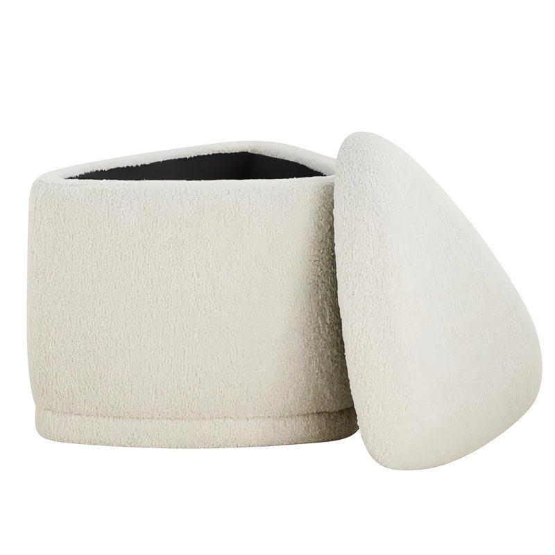 Adna 26.5'' Triangular Upholstered Storage Ottoman, Aries Cream Sherpa
