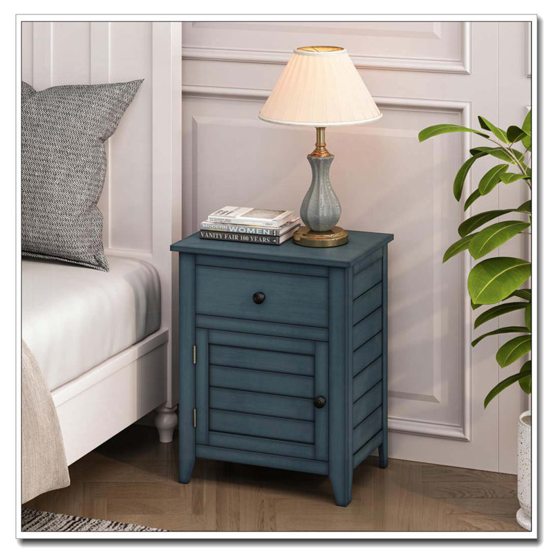 Table de chevet avec rangement, table de bout, Bleu antique, Bleu antique