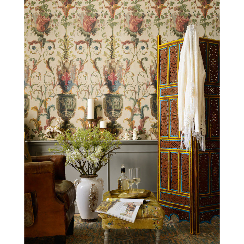 The Transylvanian Manor Floral Wallpaper Roll, Blue/Green/Red