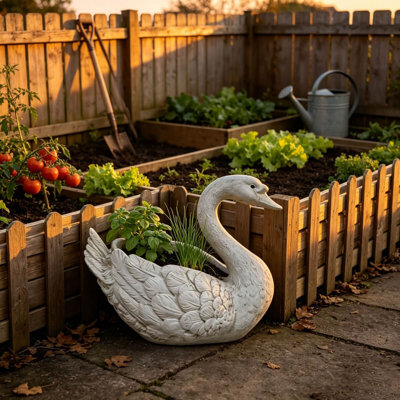 Sculpture de jardin en forme de cygne blanc en résine 12,6 po