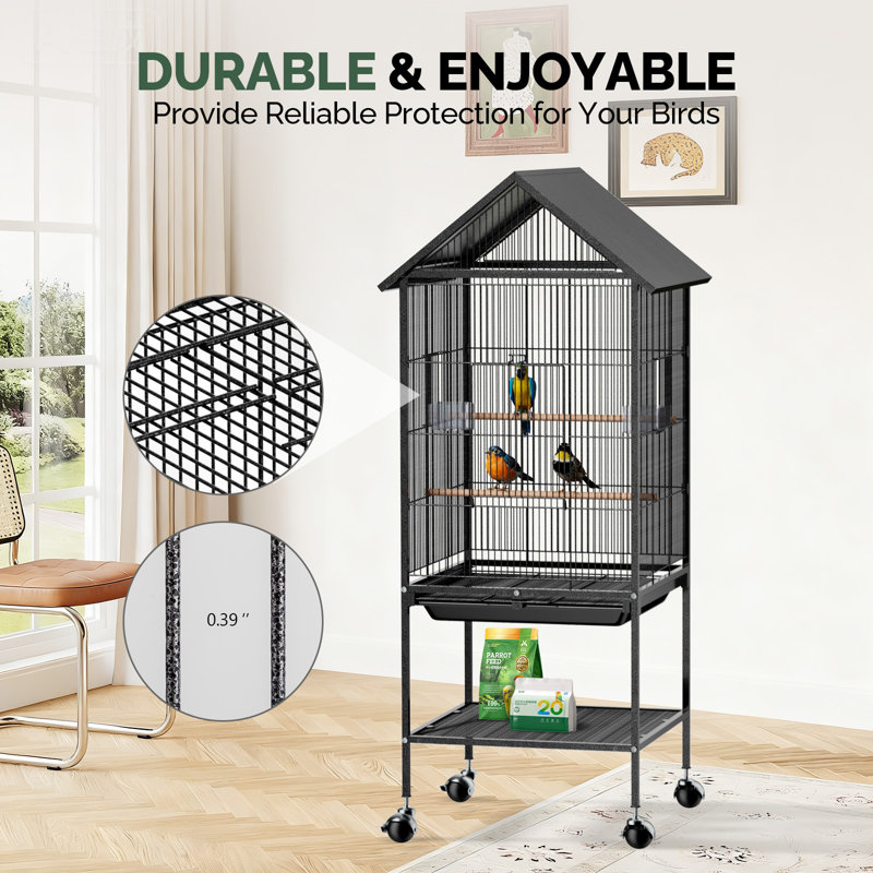Cage à oiseaux 51 po en fer forgé avec toit